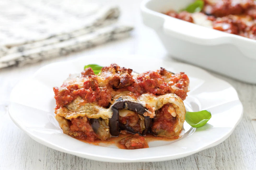 Cannelloni Ripieni Con Mousse Di Melanzane E Ragu' Avvolti Con Foglie Di Melanzana - Retail 300 G